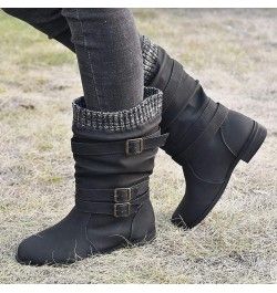 Retro Women Chunky Heels Buckle Strap Middle Tube Booties Round Toe Boots Z 03-black $22.89 Outdoor Shoes