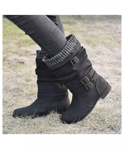 Retro Women Chunky Heels Buckle Strap Middle Tube Booties Round Toe Boots Z 03-black $22.89 Outdoor Shoes