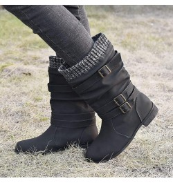 Retro Women Chunky Heels Buckle Strap Middle Tube Booties Round Toe Boots Z 03-black $22.89 Outdoor Shoes