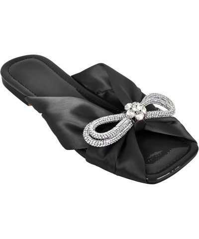 Open Toe Flat Mules Bowknots Band No Heels Summer Shoes for Daily Wearing Glitter Bow Black $33.64 Mules & Clogs