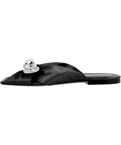 Open Toe Flat Mules Bowknots Band No Heels Summer Shoes for Daily Wearing Glitter Bow Black $33.64 Mules & Clogs