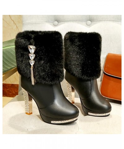 Warm Durable Shoes,Europe & The United States Rhinestone High Heeled Short Boots Thick With Tube Super Fashion Female Women S...