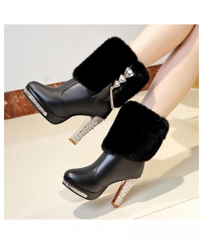 Warm Durable Shoes,Europe & The United States Rhinestone High Heeled Short Boots Thick With Tube Super Fashion Female Women S...