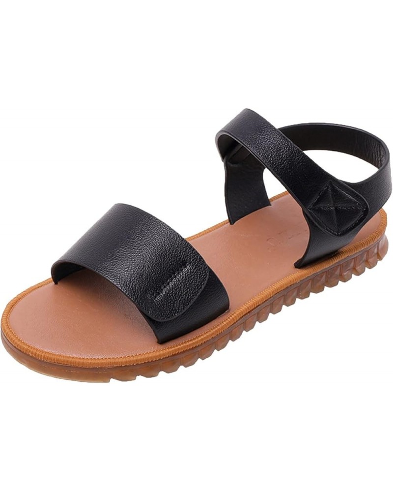 strap sandals for women, Fashion Spring And Summer Casual Flat Sandals Buckle Women's Sandals Z 01-black $13.64 Pumps