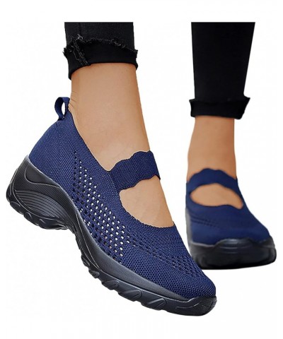 Women's Platform Walking Shoes Breathable Mesh Sneakers Comfort Working Shoes Lightweight Wedge Tennis Shoes (Blue, 10) 7 Blu...