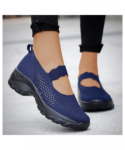 Women's Platform Walking Shoes Breathable Mesh Sneakers Comfort Working Shoes Lightweight Wedge Tennis Shoes (Blue, 10) 7 Blu...