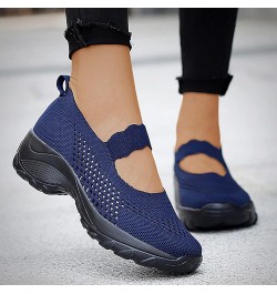 Women's Platform Walking Shoes Breathable Mesh Sneakers Comfort Working Shoes Lightweight Wedge Tennis Shoes (Blue, 10) 7 Blu...