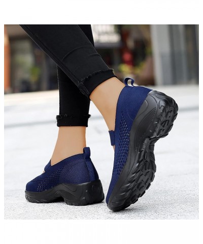 Women's Platform Walking Shoes Breathable Mesh Sneakers Comfort Working Shoes Lightweight Wedge Tennis Shoes (Blue, 10) 7 Blu...