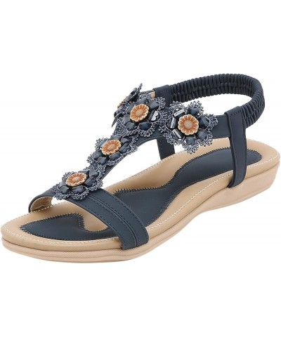 wedding flats shoes for bride Womens Summer Fashion Plus Size Comfortable Rhinestone Flower Wedge Sandals Z 05-blue $16.40 Sa...