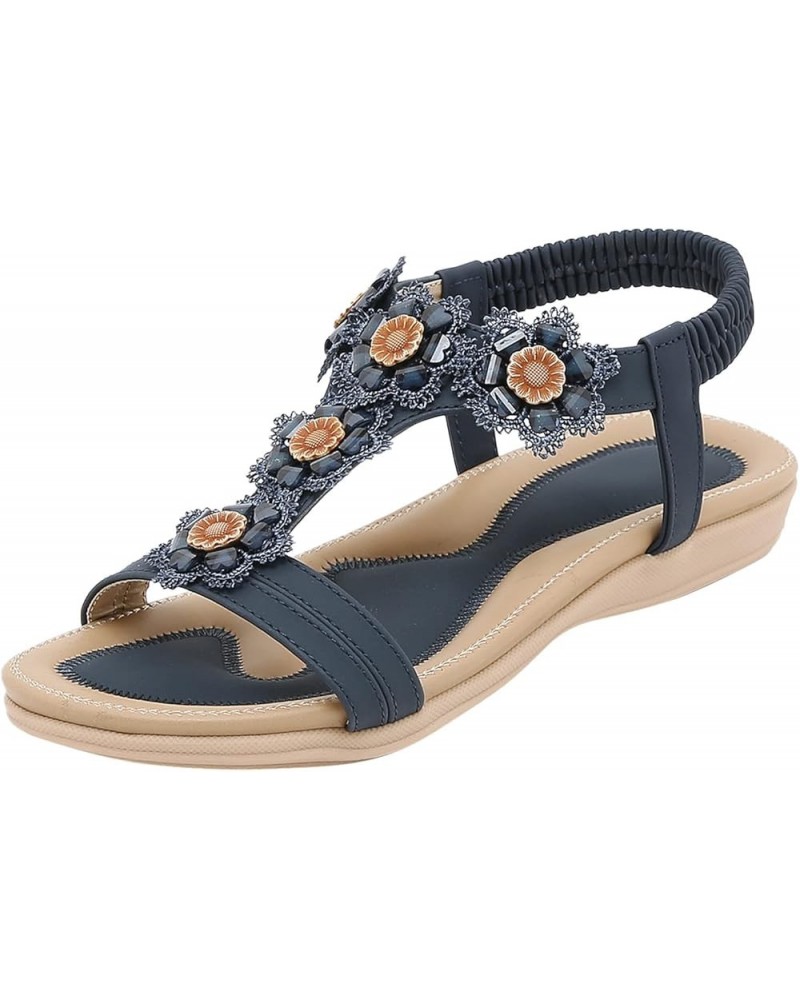 wedding flats shoes for bride Womens Summer Fashion Plus Size Comfortable Rhinestone Flower Wedge Sandals Z 05-blue $16.40 Sa...