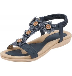 wedding flats shoes for bride Womens Summer Fashion Plus Size Comfortable Rhinestone Flower Wedge Sandals Z 05-blue $16.40 Sa...