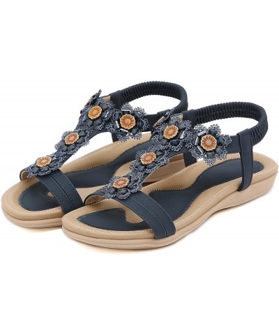 wedding flats shoes for bride Womens Summer Fashion Plus Size Comfortable Rhinestone Flower Wedge Sandals Z 05-blue $16.40 Sa...