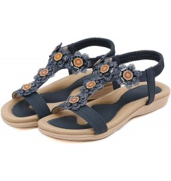 wedding flats shoes for bride Womens Summer Fashion Plus Size Comfortable Rhinestone Flower Wedge Sandals Z 05-blue $16.40 Sa...