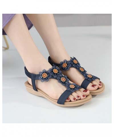 wedding flats shoes for bride Womens Summer Fashion Plus Size Comfortable Rhinestone Flower Wedge Sandals Z 05-blue $16.40 Sa...