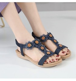 wedding flats shoes for bride Womens Summer Fashion Plus Size Comfortable Rhinestone Flower Wedge Sandals Z 05-blue $16.40 Sa...