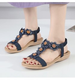 wedding flats shoes for bride Womens Summer Fashion Plus Size Comfortable Rhinestone Flower Wedge Sandals Z 05-blue $16.40 Sa...