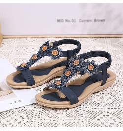 wedding flats shoes for bride Womens Summer Fashion Plus Size Comfortable Rhinestone Flower Wedge Sandals Z 05-blue $16.40 Sa...