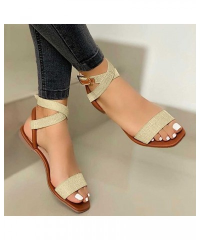 Wide Width Sandals for Women Flat Retro Plus Size Slides Non Slip Beach Casual Boho Roman Open Toe Summer Comfy Thong 8.5 Bei...