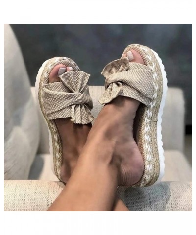 Open Weave Slip-On Breathable Flat Women's Beach Toe Shoes Bow Summer Brown Leather Sandals Women Heeled (White, 6.5-7) 6.5-7...