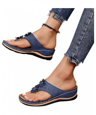 Womens Flip Slider Strap On Flops Roman Slip Flat Clip Sandals T Sandals Comfy With Water Sandals Size Sandal Summer Blue $13...