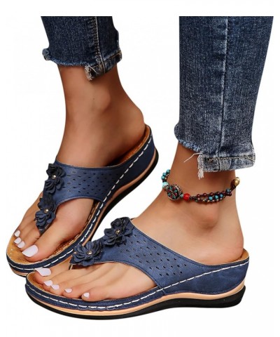 Womens Flip Slider Strap On Flops Roman Slip Flat Clip Sandals T Sandals Comfy With Water Sandals Size Sandal Summer Blue $13...