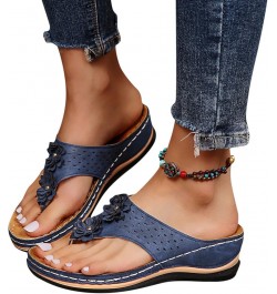 Womens Flip Slider Strap On Flops Roman Slip Flat Clip Sandals T Sandals Comfy With Water Sandals Size Sandal Summer Blue $13...