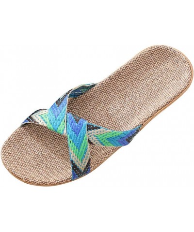 Linen Slippers For Couples, Simple Home Outdoor Slippers Cross Stripe Color Matching Casual Beach Sandals Green $10.70 Slippers