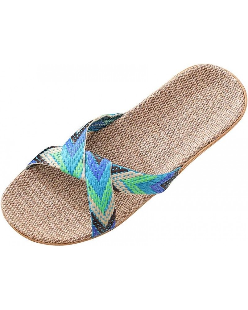 Linen Slippers For Couples, Simple Home Outdoor Slippers Cross Stripe Color Matching Casual Beach Sandals Green $10.70 Slippers