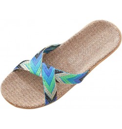 Linen Slippers For Couples, Simple Home Outdoor Slippers Cross Stripe Color Matching Casual Beach Sandals Green $10.70 Slippers