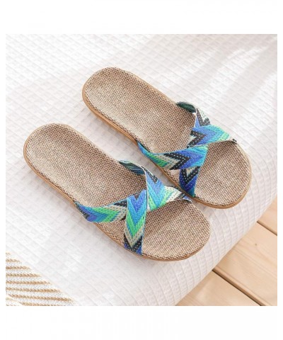 Linen Slippers For Couples, Simple Home Outdoor Slippers Cross Stripe Color Matching Casual Beach Sandals Green $10.70 Slippers