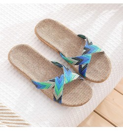 Linen Slippers For Couples, Simple Home Outdoor Slippers Cross Stripe Color Matching Casual Beach Sandals Green $10.70 Slippers