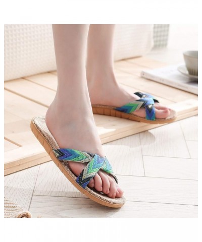 Linen Slippers For Couples, Simple Home Outdoor Slippers Cross Stripe Color Matching Casual Beach Sandals Green $10.70 Slippers