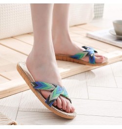 Linen Slippers For Couples, Simple Home Outdoor Slippers Cross Stripe Color Matching Casual Beach Sandals Green $10.70 Slippers