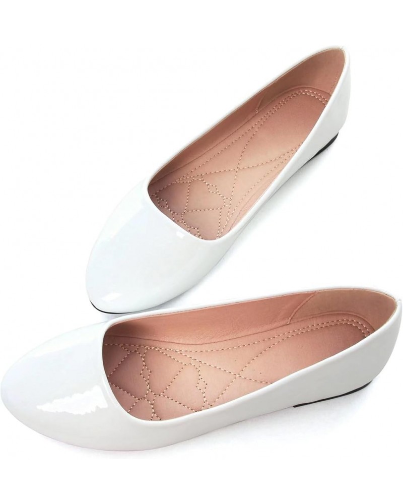 Women Cute Slip-On Ballet Shoes Soft Solid Classic Pointed Toe Flats Pu White $12.96 Flats