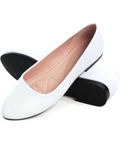 Women Cute Slip-On Ballet Shoes Soft Solid Classic Pointed Toe Flats Pu White $12.96 Flats