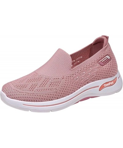 Ladies Fashion Solid Color Mesh Breathable Flat Comfortable Casual Sneakers Arch Support Sneakers Pink $19.13 Fashion Sneakers