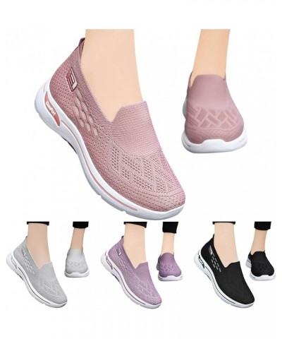 Ladies Fashion Solid Color Mesh Breathable Flat Comfortable Casual Sneakers Arch Support Sneakers Pink $19.13 Fashion Sneakers