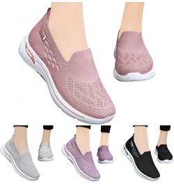 Ladies Fashion Solid Color Mesh Breathable Flat Comfortable Casual Sneakers Arch Support Sneakers Pink $19.13 Fashion Sneakers