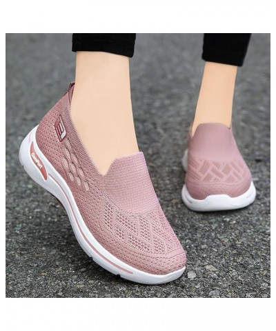 Ladies Fashion Solid Color Mesh Breathable Flat Comfortable Casual Sneakers Arch Support Sneakers Pink $19.13 Fashion Sneakers