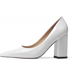 Womens Business Solid Dress Pointed Toe Slip On Patent Block High Heel Pumps Shoes 3.3 Inch White $22.94 Pumps