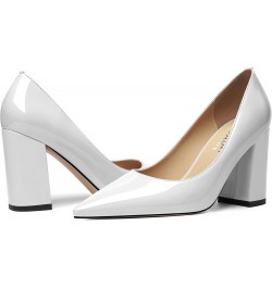 Womens Business Solid Dress Pointed Toe Slip On Patent Block High Heel Pumps Shoes 3.3 Inch White $22.94 Pumps