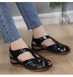 Platform Sandals Women Sandals Fashion Summer Simple Hollow Large Wedge Heel Light Comfortable Hook Loop Sandals (Red, 9) Bla...