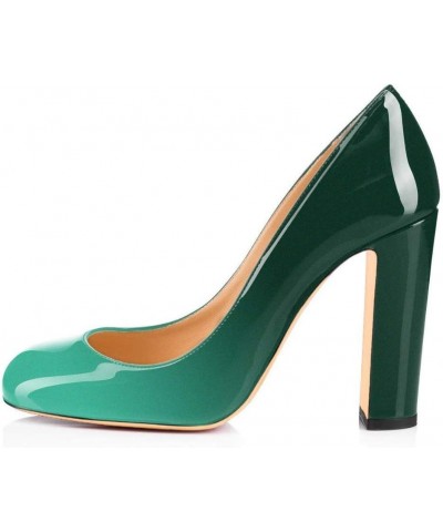 Pumps Women Sexy Patent Leather Round Toe Block Heels Pumps Gorgeous Evening Party Wedding Shoes Plus Size Gradient Green $28...