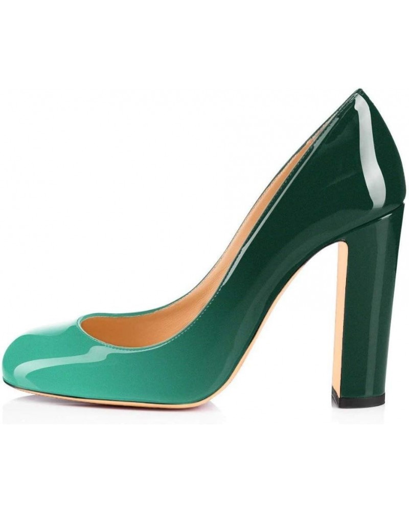 Pumps Women Sexy Patent Leather Round Toe Block Heels Pumps Gorgeous Evening Party Wedding Shoes Plus Size Gradient Green $28...