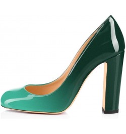 Pumps Women Sexy Patent Leather Round Toe Block Heels Pumps Gorgeous Evening Party Wedding Shoes Plus Size Gradient Green $28...