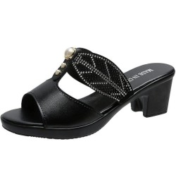 Women Slip on Stylish Dress Sandals Cut out Rhinestone Open Toe Slippers Chunky Mid Heel Backless Walking Shoes Black $29.09 ...