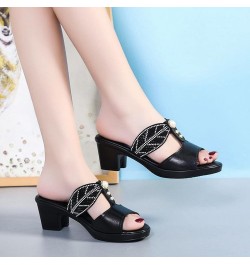 Women Slip on Stylish Dress Sandals Cut out Rhinestone Open Toe Slippers Chunky Mid Heel Backless Walking Shoes Black $29.09 ...