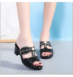 Women Slip on Stylish Dress Sandals Cut out Rhinestone Open Toe Slippers Chunky Mid Heel Backless Walking Shoes Black $29.09 ...