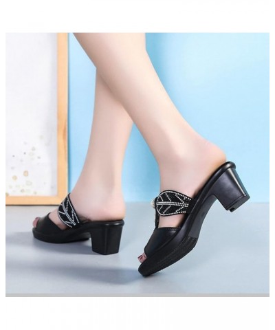 Women Slip on Stylish Dress Sandals Cut out Rhinestone Open Toe Slippers Chunky Mid Heel Backless Walking Shoes Black $29.09 ...