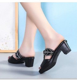 Women Slip on Stylish Dress Sandals Cut out Rhinestone Open Toe Slippers Chunky Mid Heel Backless Walking Shoes Black $29.09 ...